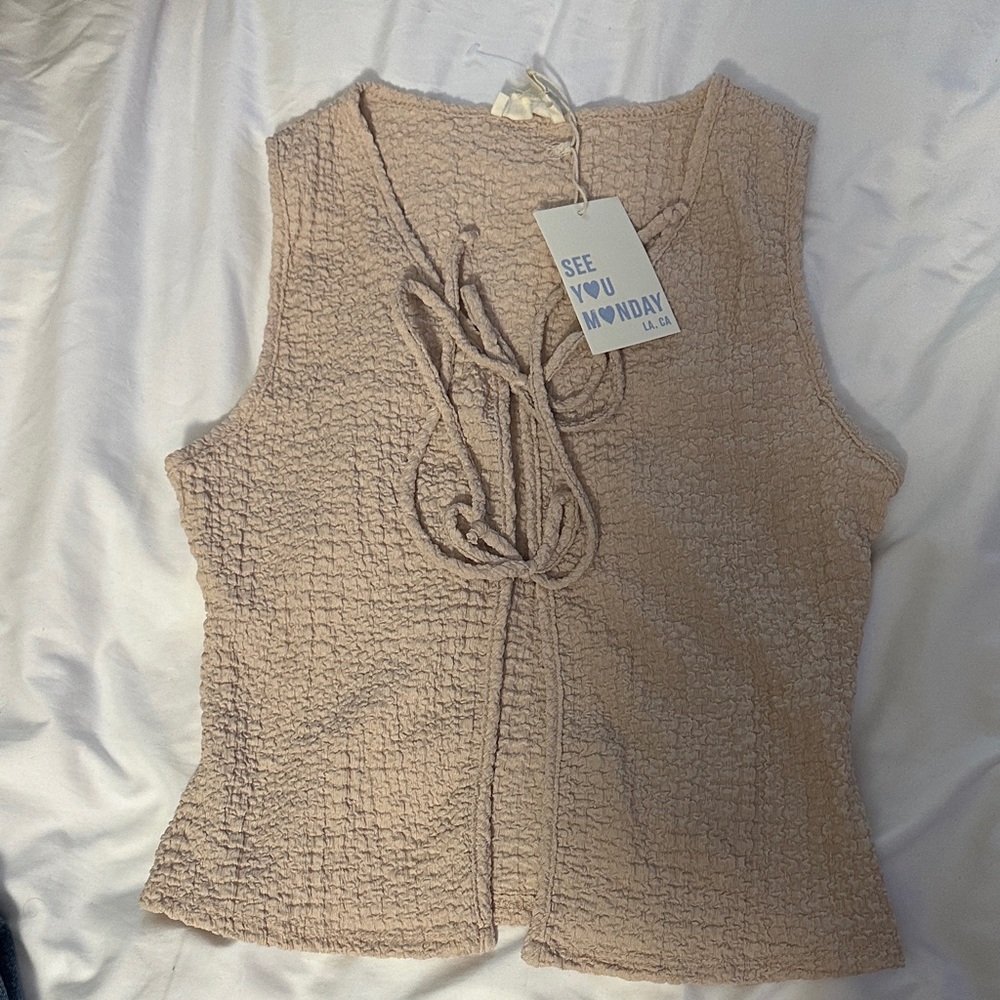 See You Monday Textured Tan Blouse